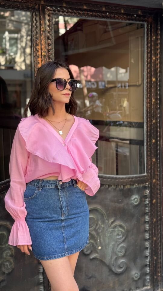 Fırfırlı Bluz Pembe