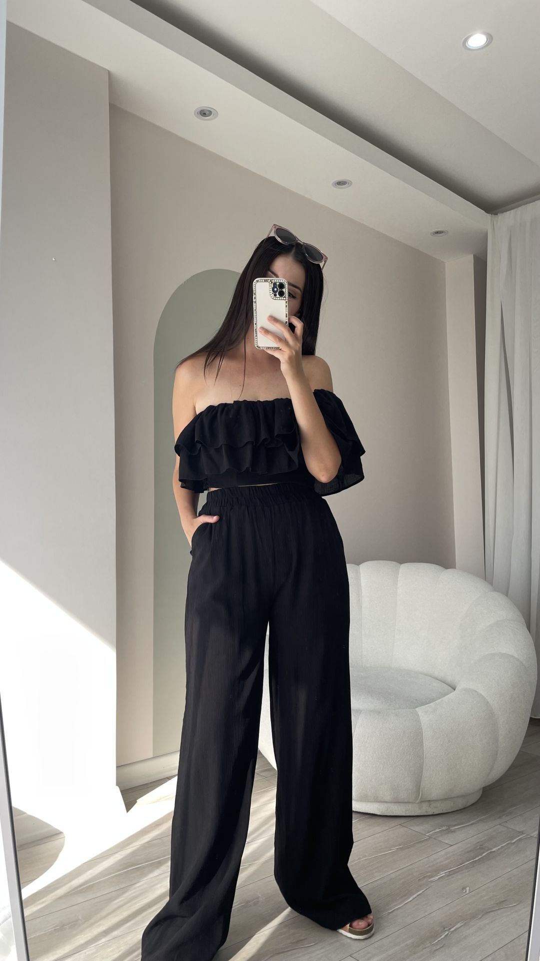 Siyah Bluz Pantolon Müslin Takım