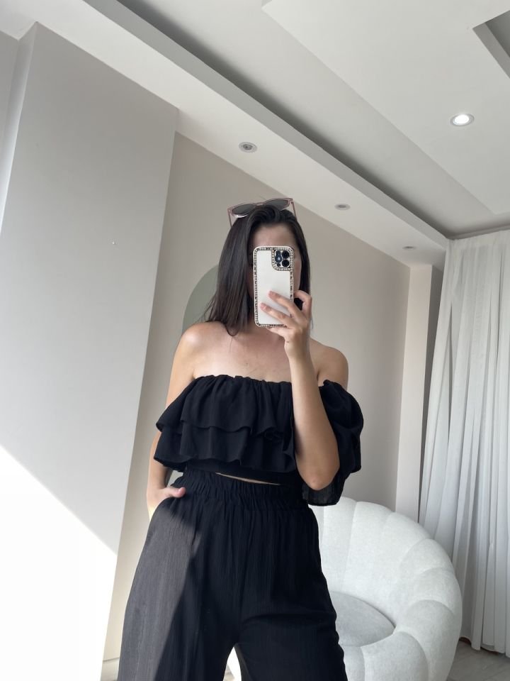 Siyah Bluz Pantolon Müslin Takım
