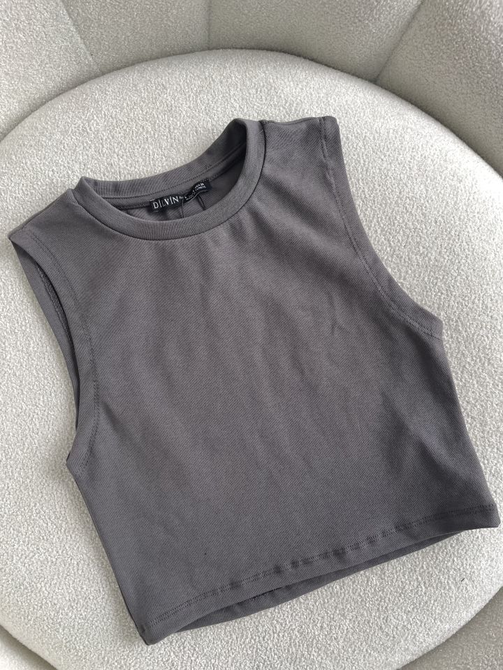 Dilvin Pamuklu Crop Gri