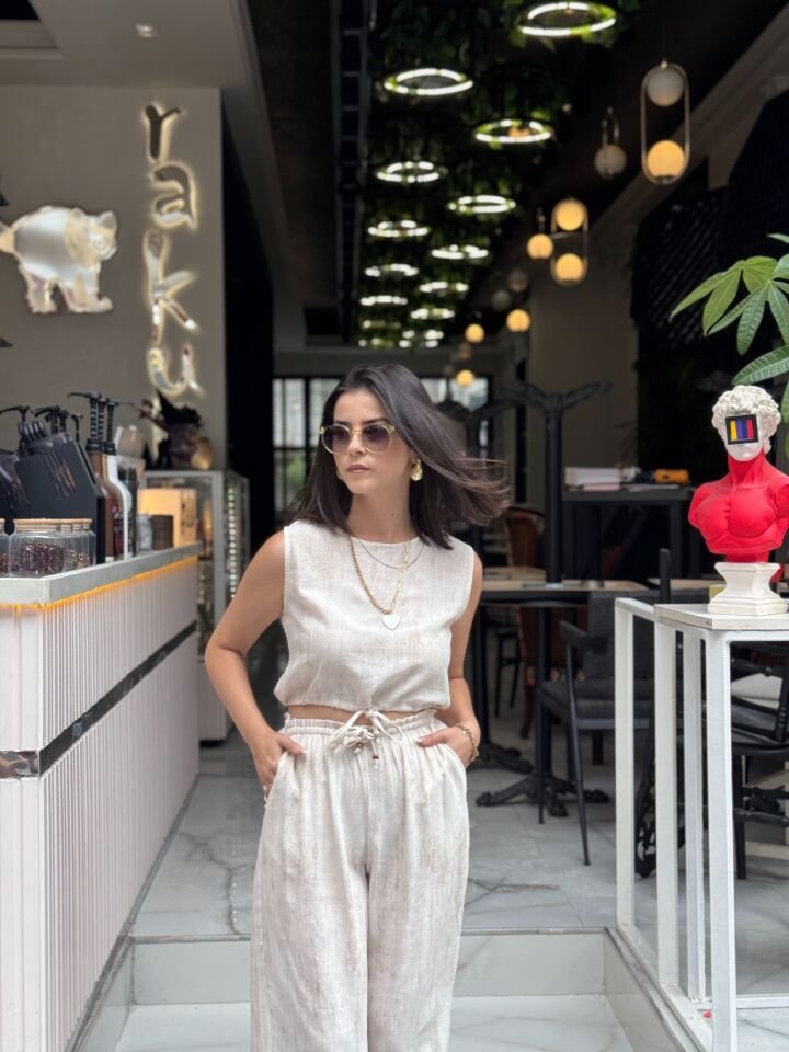 Bağcık Detaylı Bluz Pantolon Takım Taş
