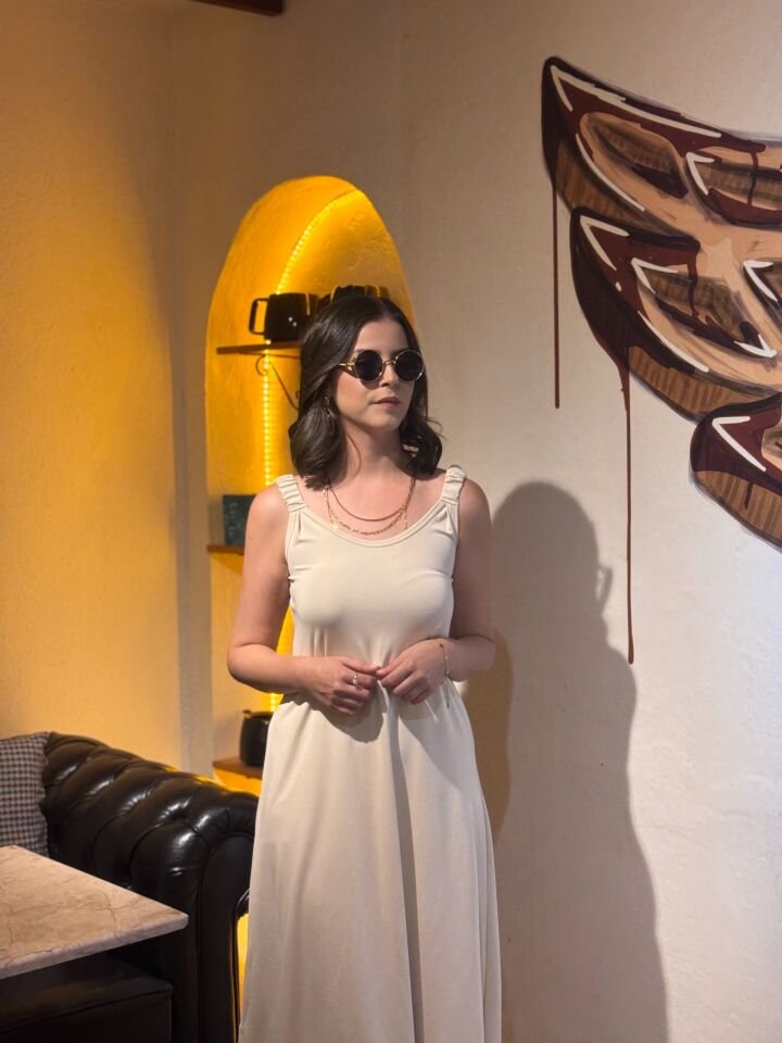 Modal Kumaş Askılı Elbise Krem