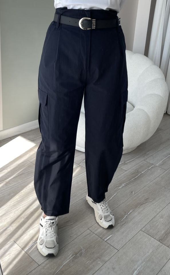 Kemerli Kargo Cep Pantolon Lacivert