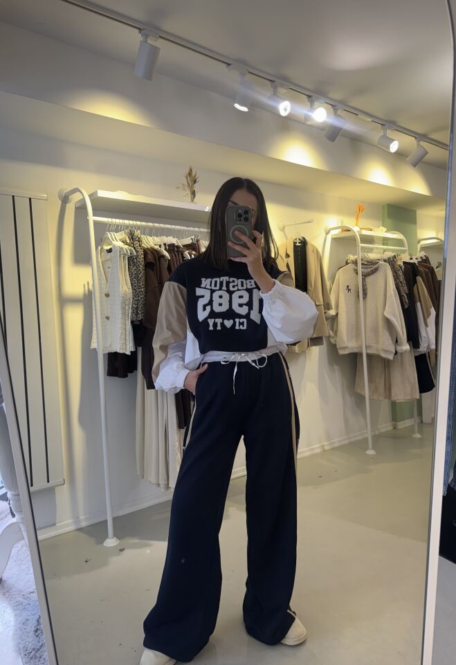 Twst Model Balon Kol Sweat Palazzo Tasarım Takım Lacivert