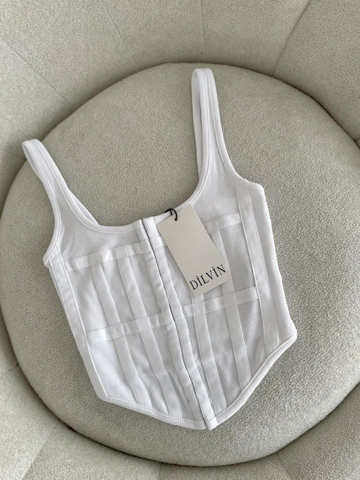 Dilvin Korse Crop Beyaz