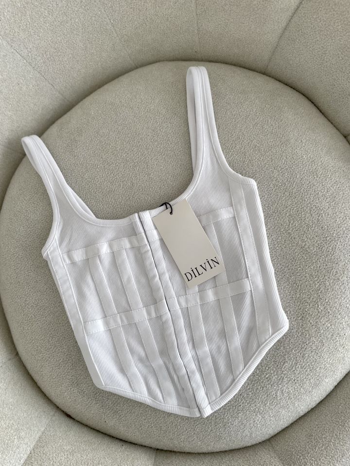 Dilvin Korse Crop Beyaz