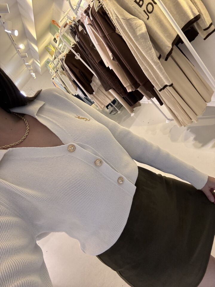 Ysl Gold Düğmeli Hırka Krem