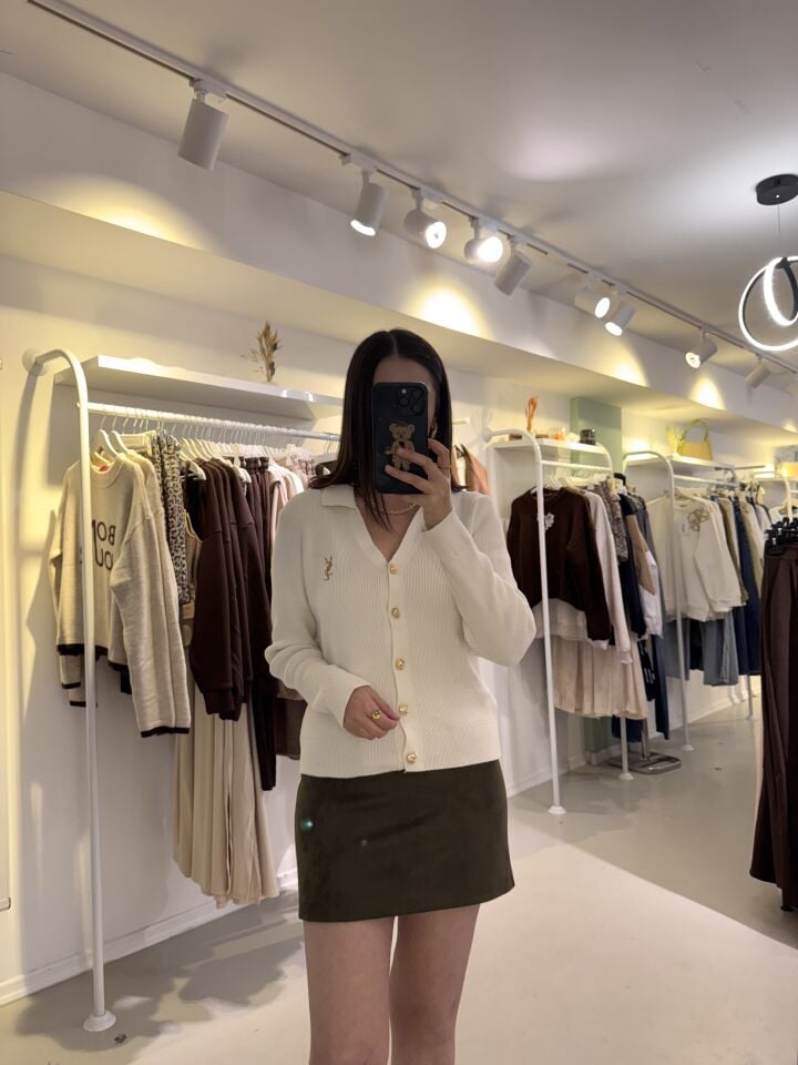 Ysl Gold Düğmeli Hırka Krem