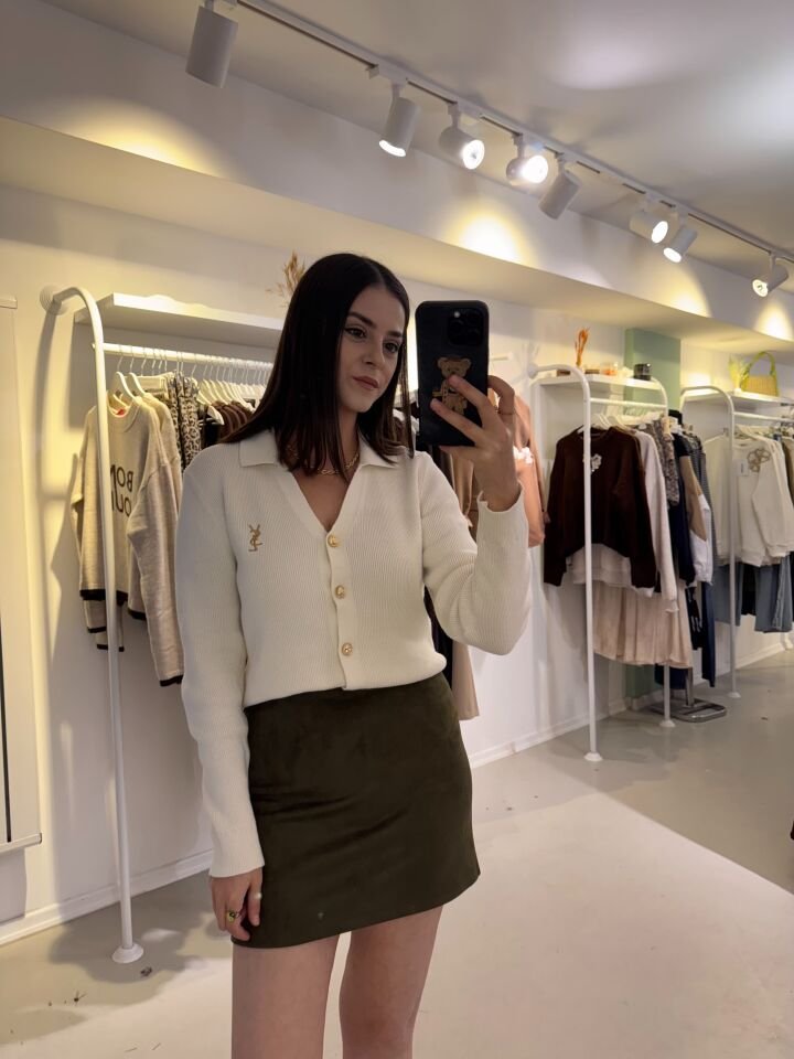 Ysl Gold Düğmeli Hırka Krem