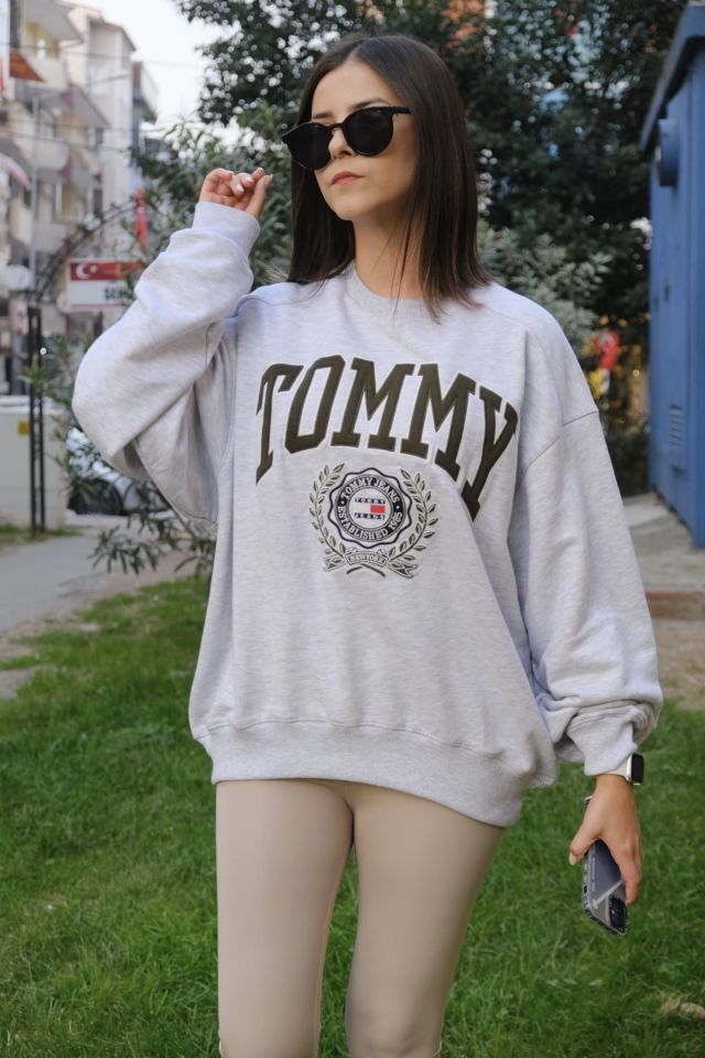 Tommy Gri Sweatshirt Orijinal