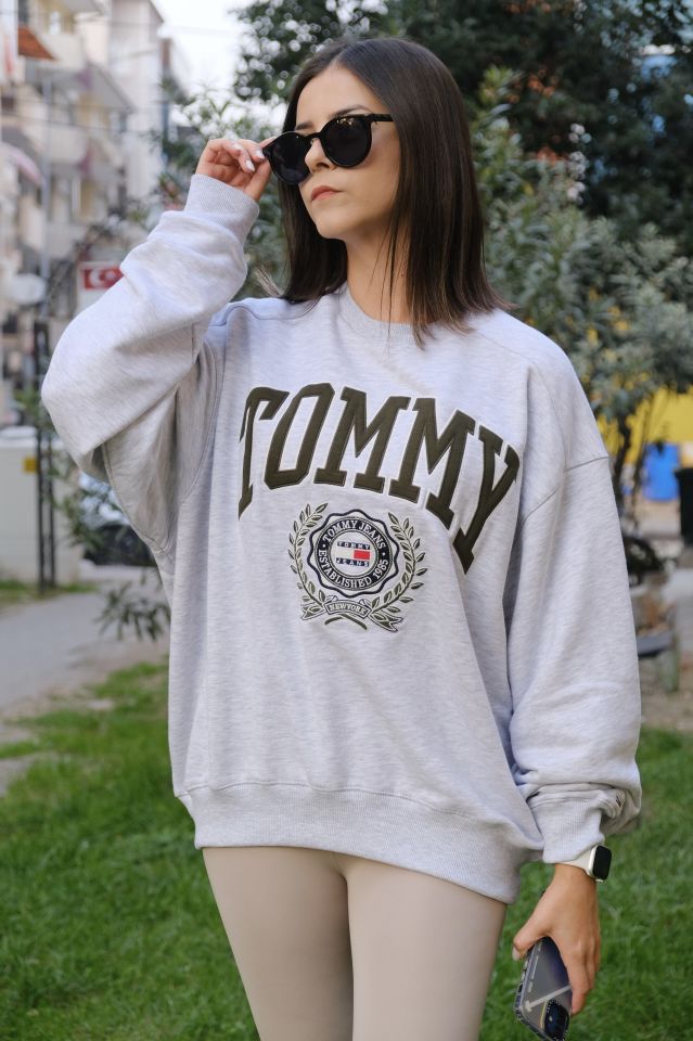 Tommy Gri Sweatshirt Orijinal