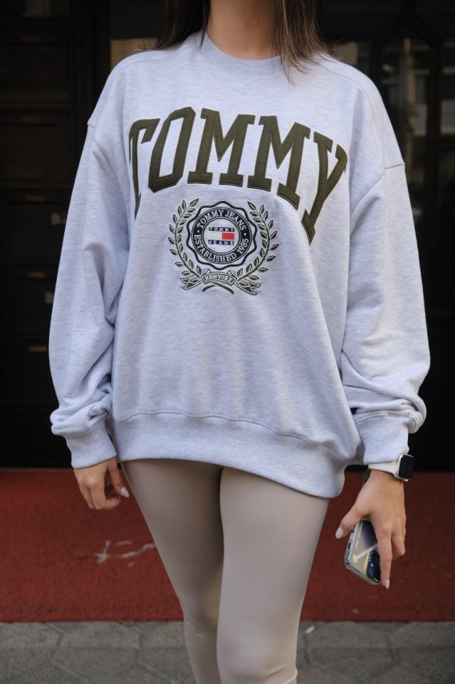 Tommy Gri Sweatshirt Orijinal