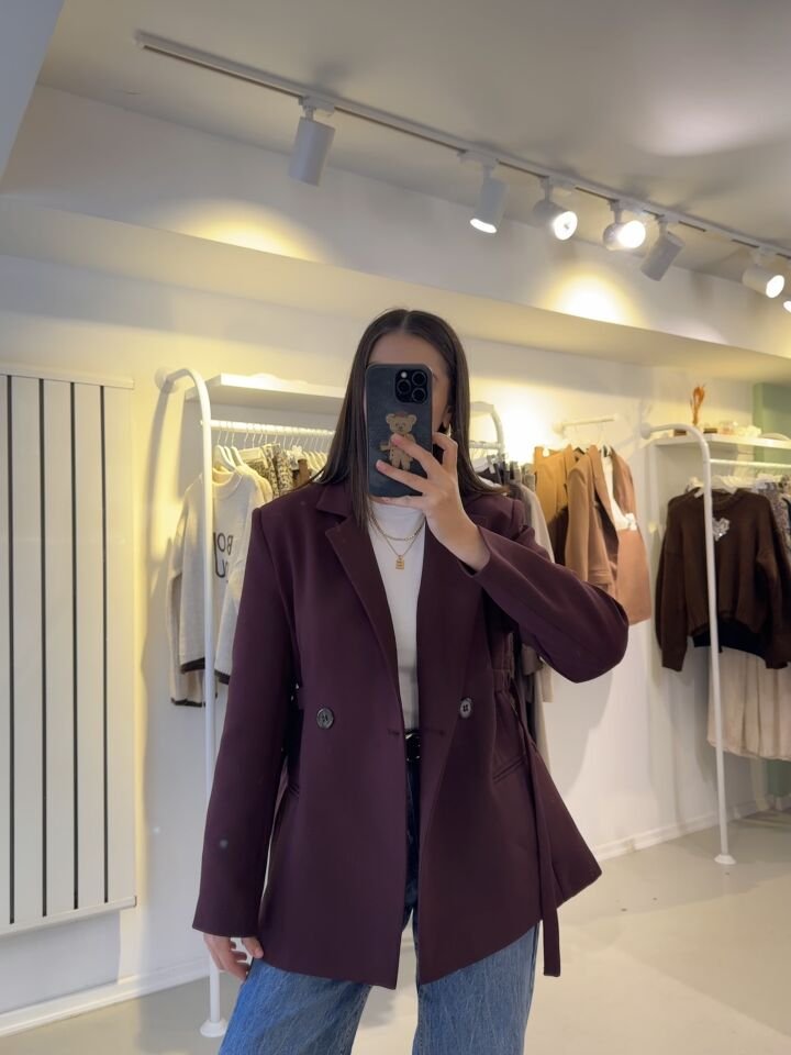 Yandan Kuşaklı Blazer Ceket Mürdüm