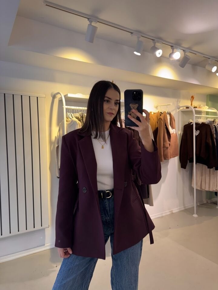 Yandan Kuşaklı Blazer Ceket Mürdüm