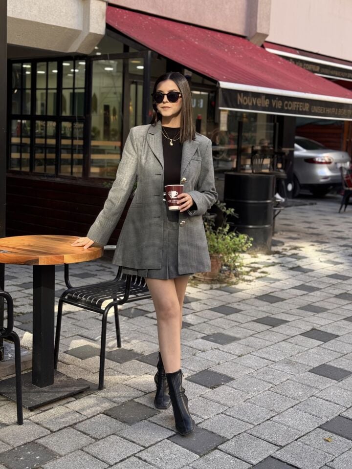 Etek Ceket Takım Gri