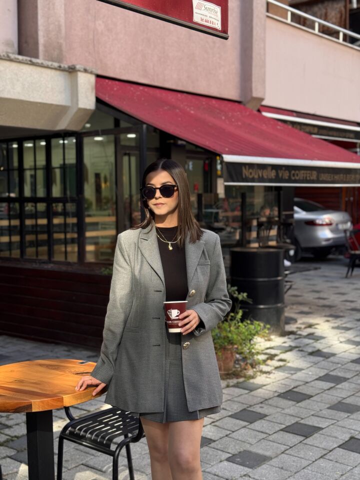 Etek Ceket Takım Gri