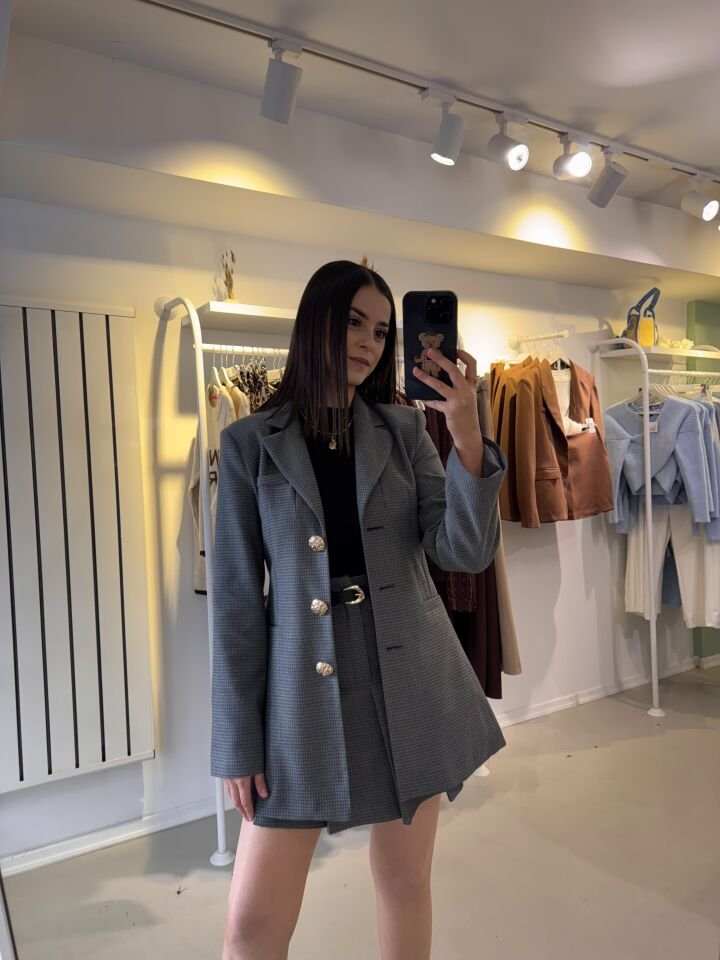 Etek Ceket Takım Gri