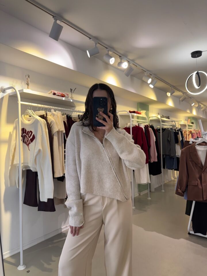 Çift Fermuarlı Dik Yaka Hırka