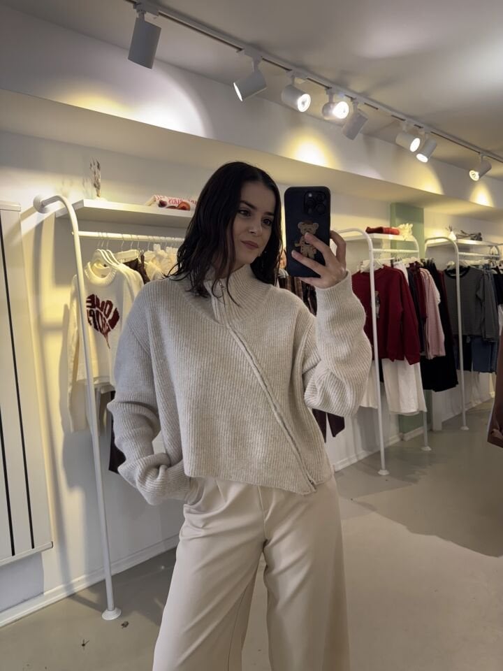 Çift Fermuarlı Dik Yaka Hırka