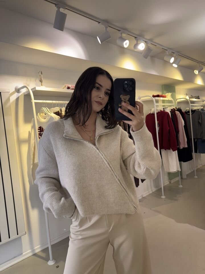 Çift Fermuarlı Dik Yaka Hırka