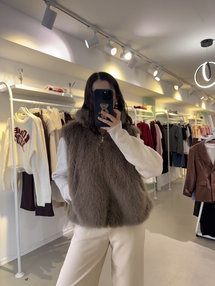 Kürk Dokulu Yelek Kahve