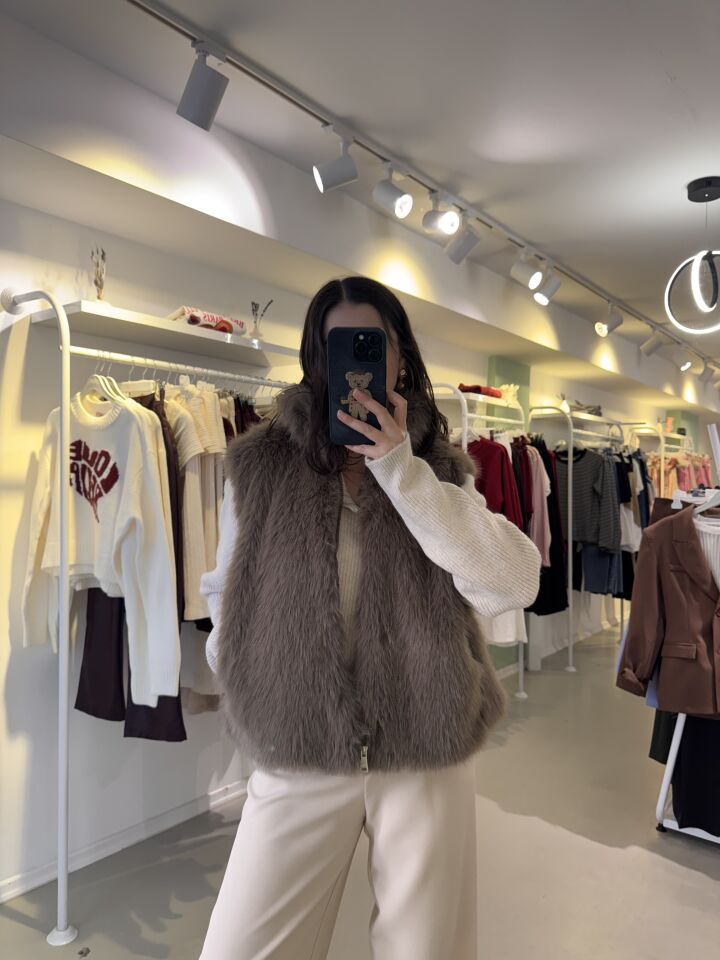 Kürk Dokulu Yelek Kahve