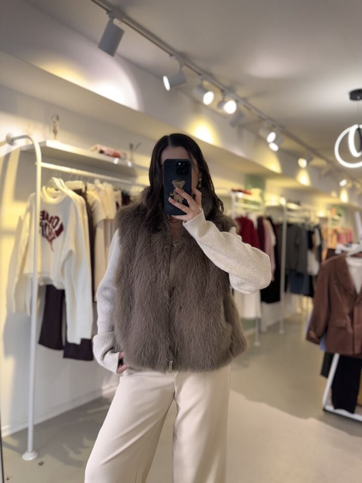 Kürk Dokulu Yelek Kahve