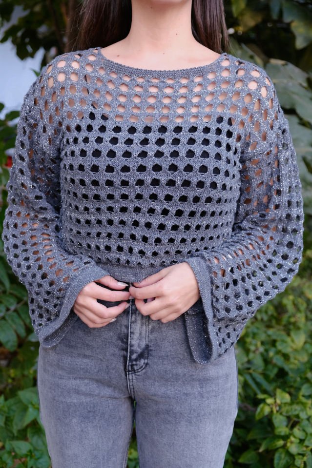 Simli Crop Triko Gri