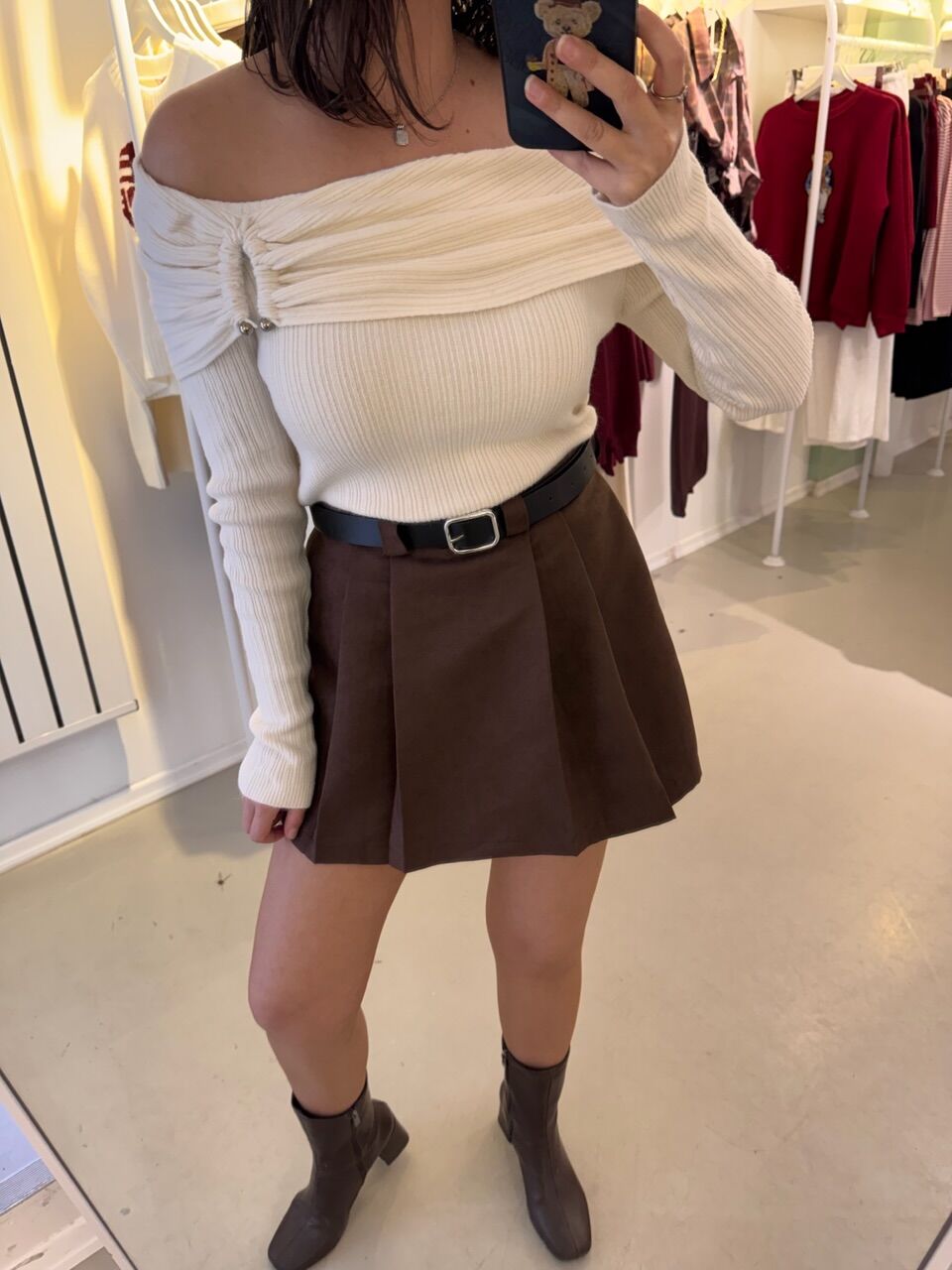 Kemerli Şort Etek Kahve