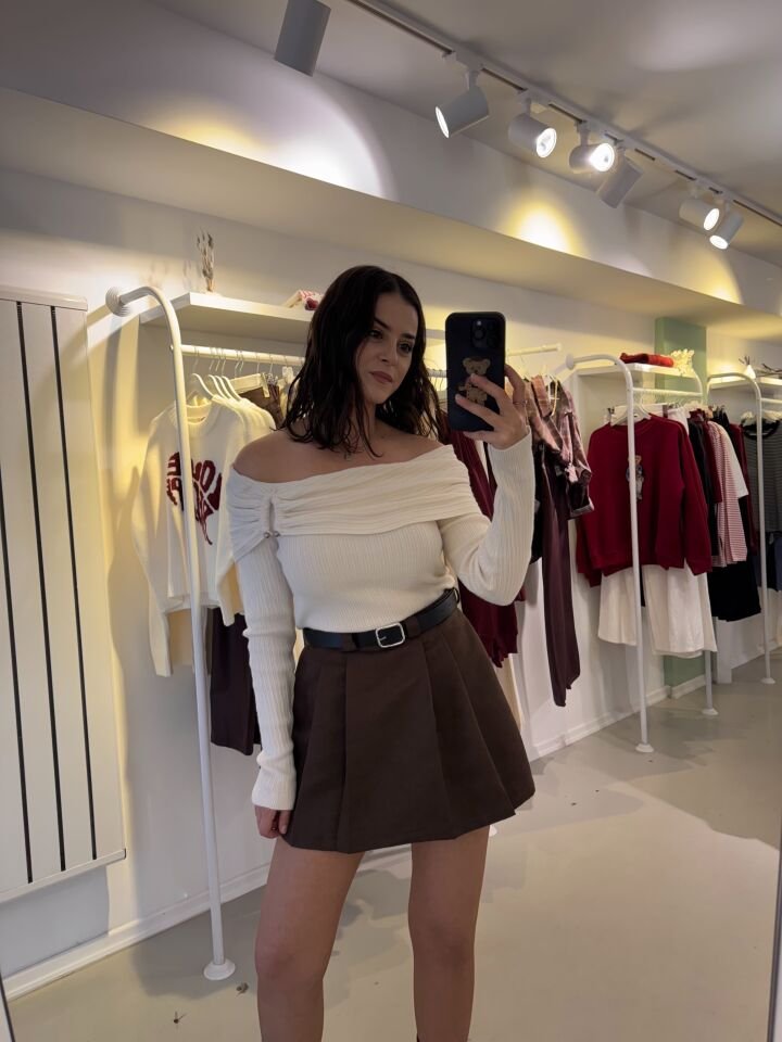 Kemerli Şort Etek Kahve