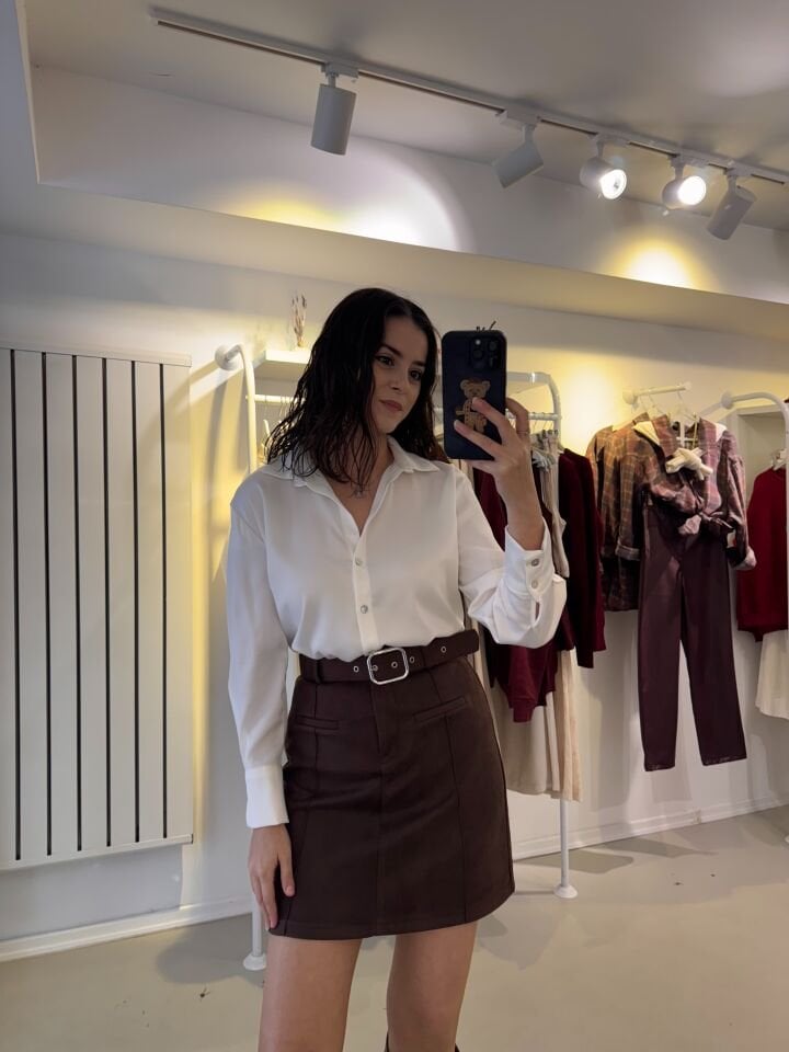 Kemerli Süet Etek Kahve