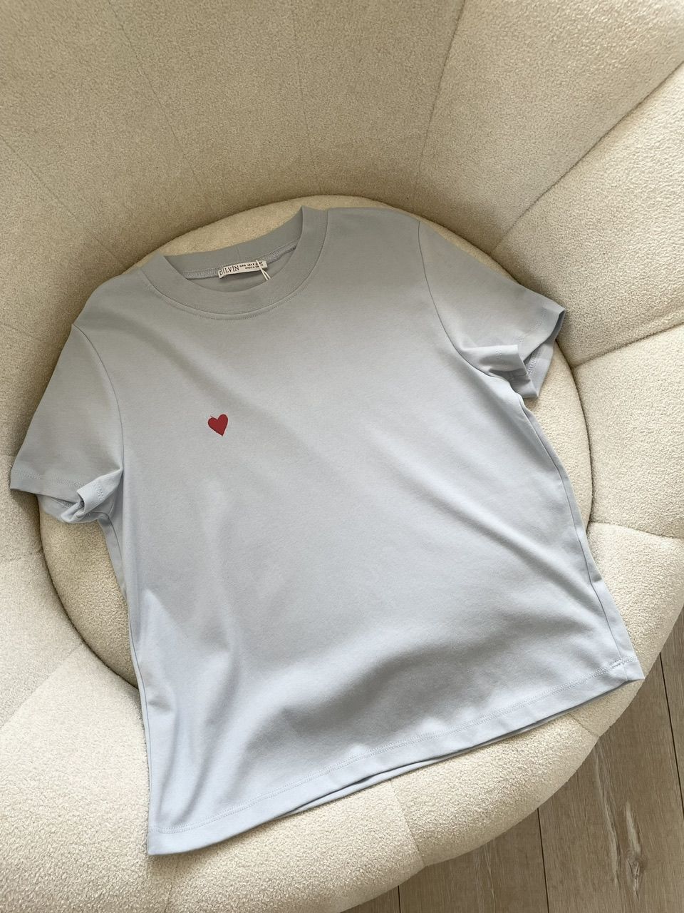Dilvin Kalp Nakışlı Pamuklu Tshirt Bebe Mavi