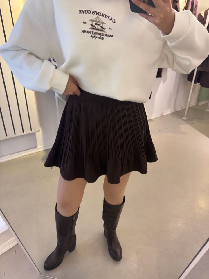 Piliseli İçi Şortlu Etek Kahverengi