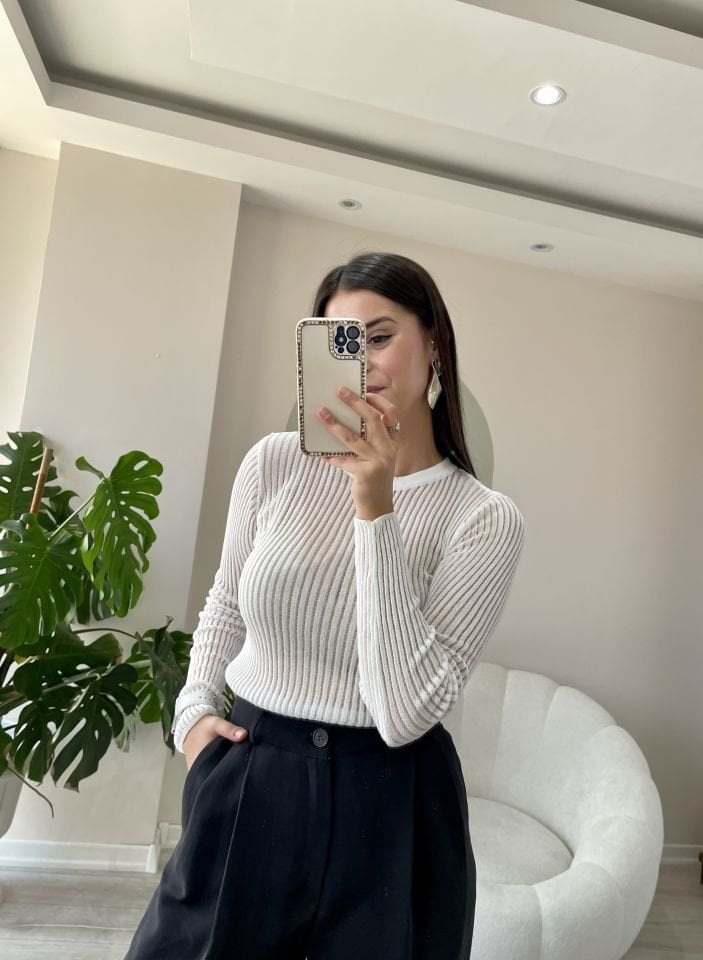 Dilvin Transparan Triko Beyaz