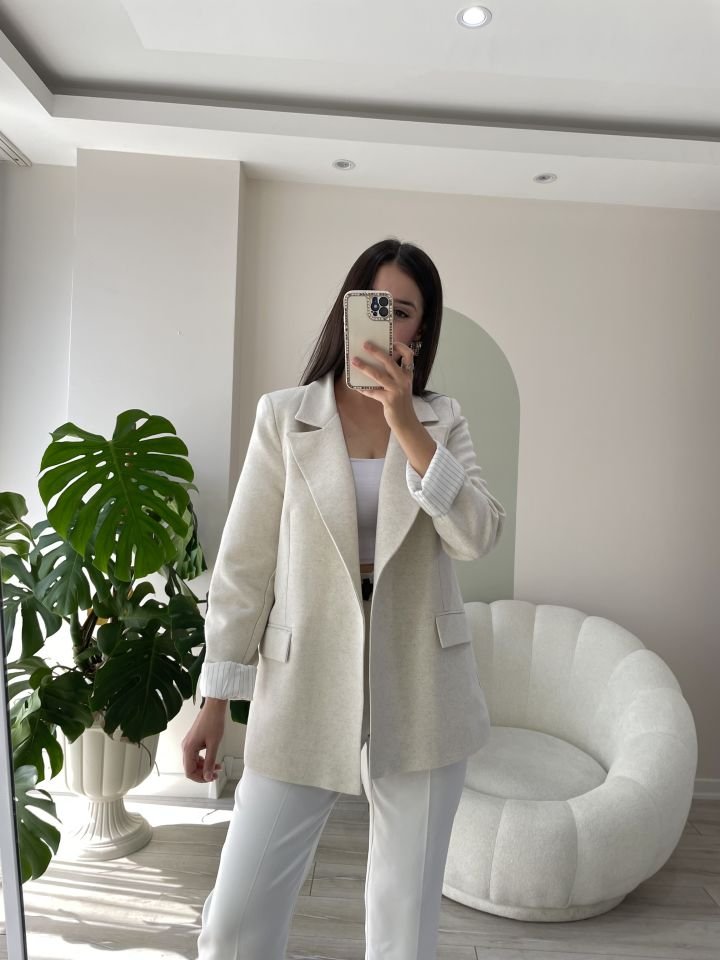 Keten Blazer Ceket Taş