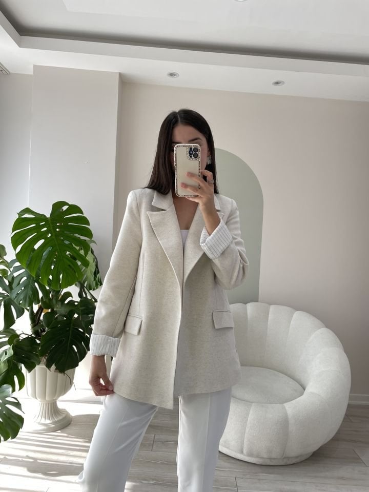 Keten Blazer Ceket Taş