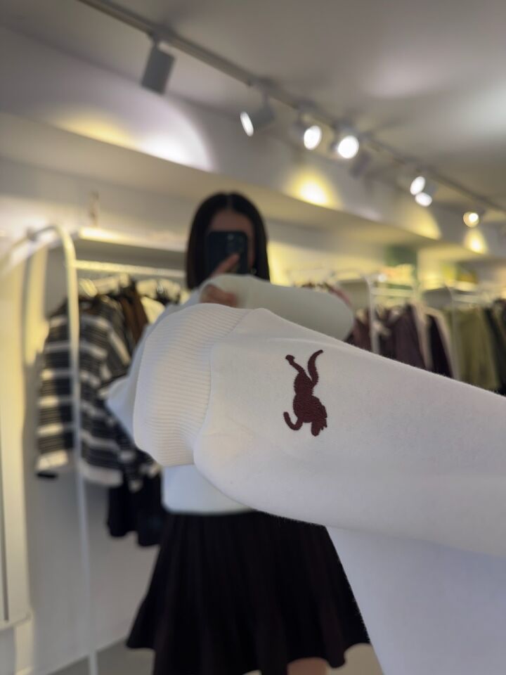 Nakışlı Sweatshirt Ekru