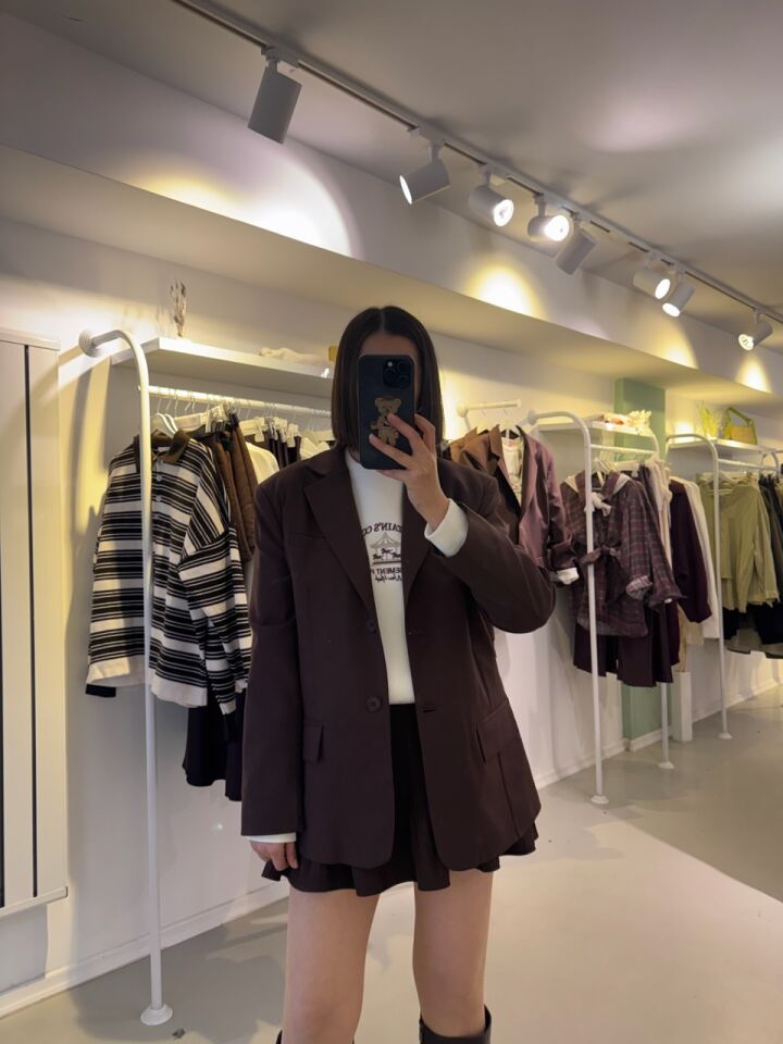 Blazer Poliviskon Ceket Kahverengi