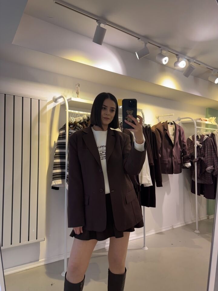 Blazer Poliviskon Ceket Kahverengi