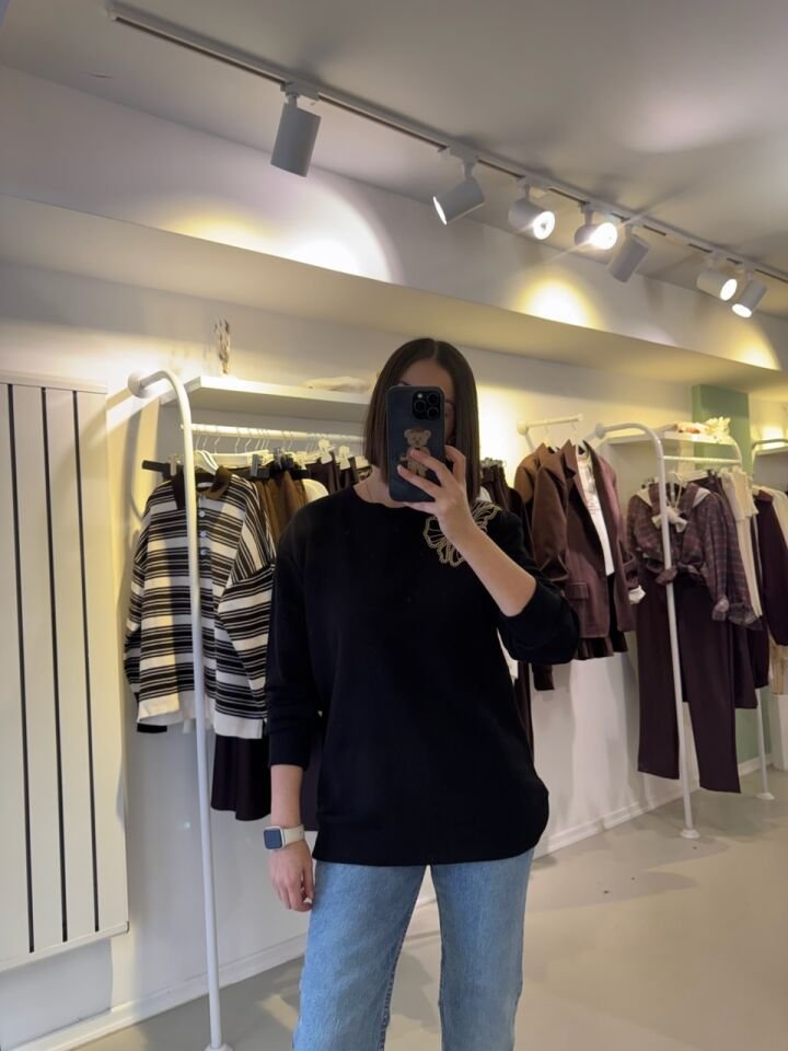 Nakışlı Sweatshirt Siyah