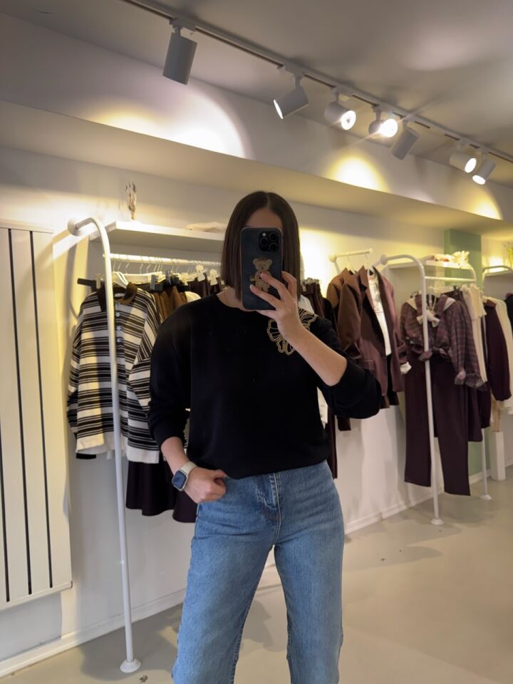 Nakışlı Sweatshirt Siyah