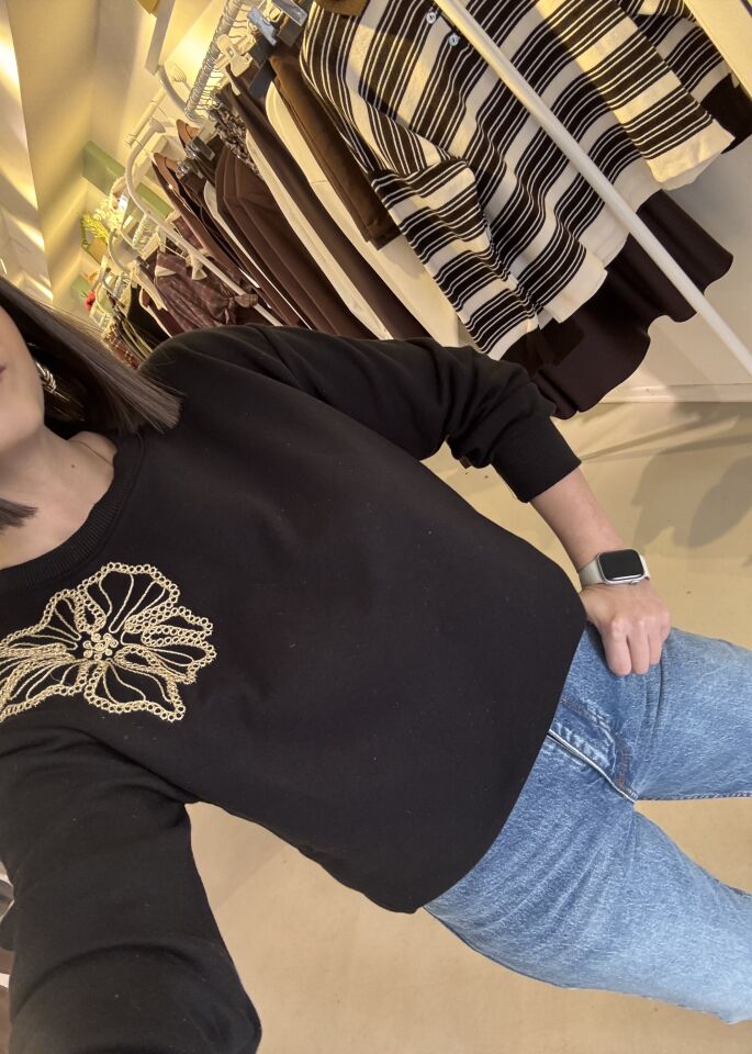 Nakışlı Sweatshirt Siyah