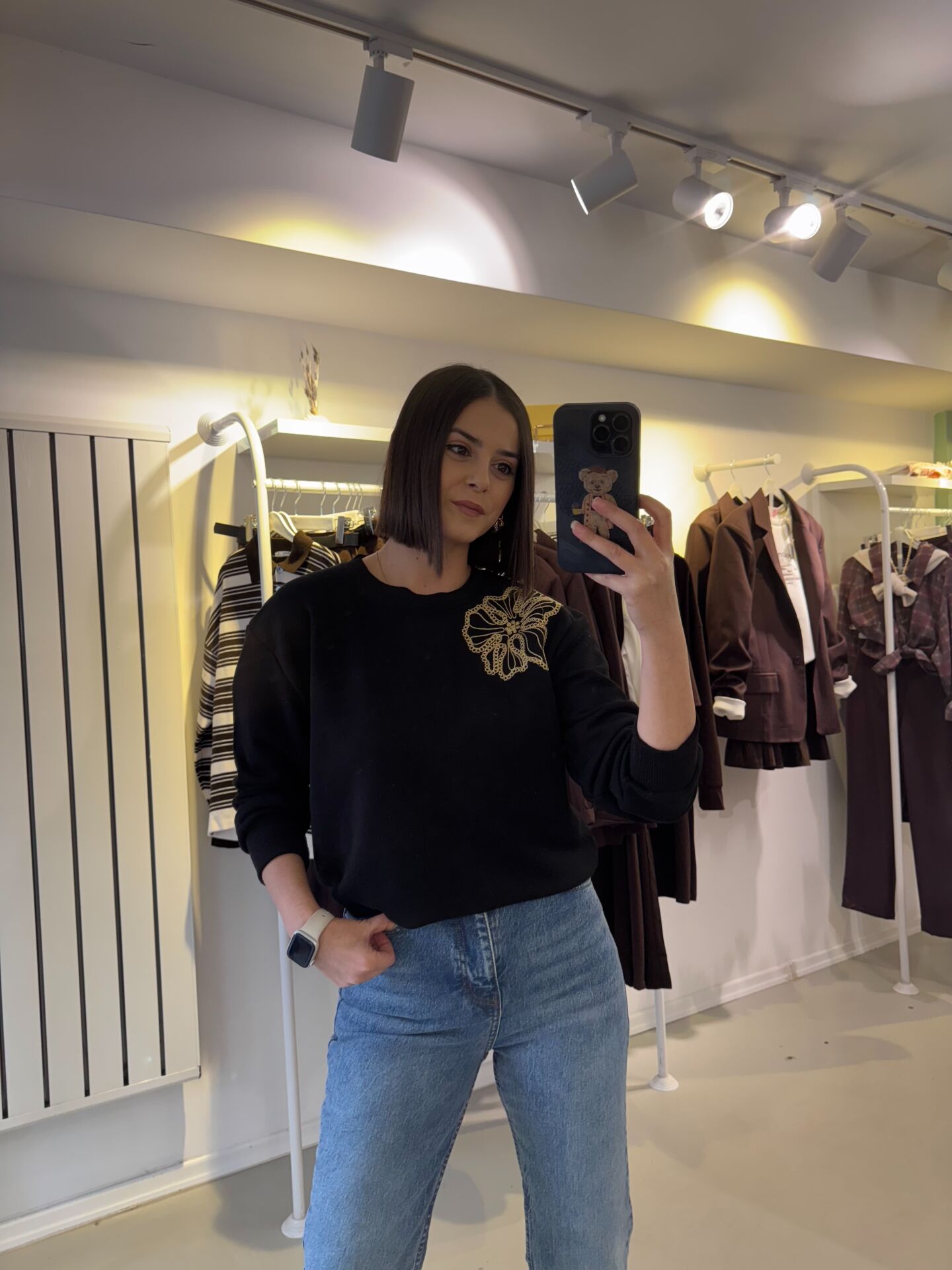 Nakışlı Sweatshirt Siyah