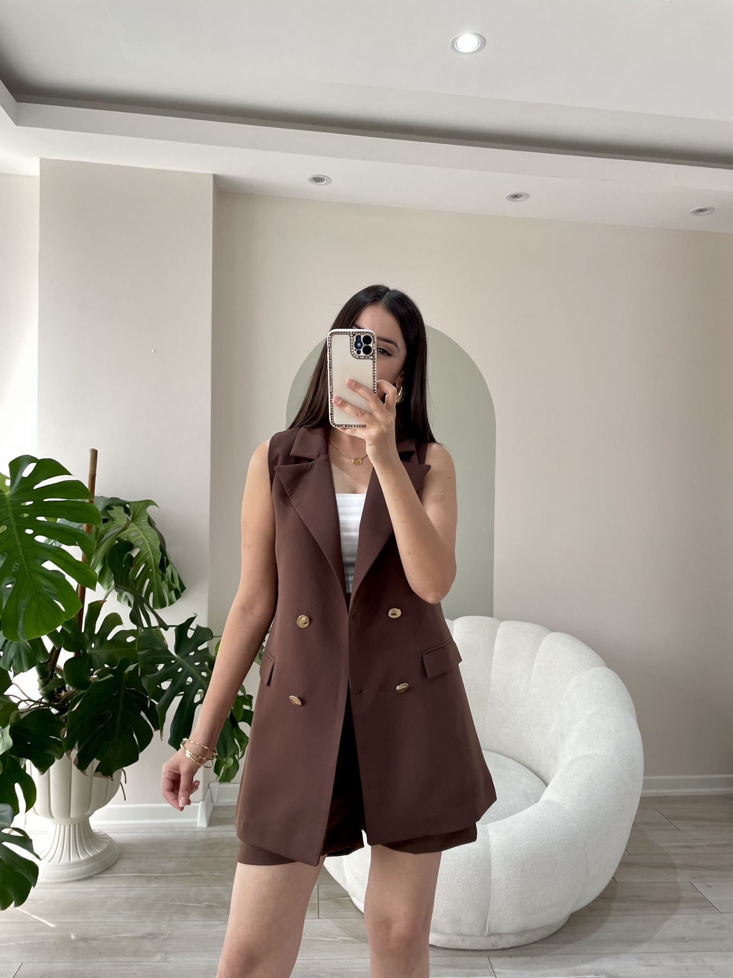 Yelek Şort Takım Acı Kahve