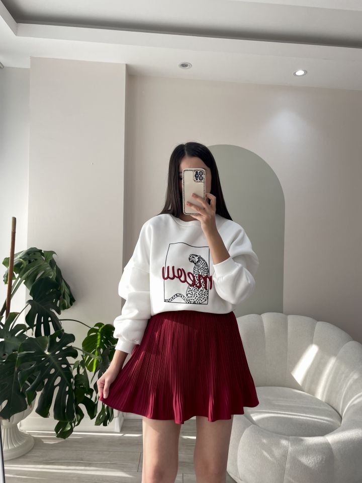 Nakışlı Yumoş Sweatshirt Beyaz
