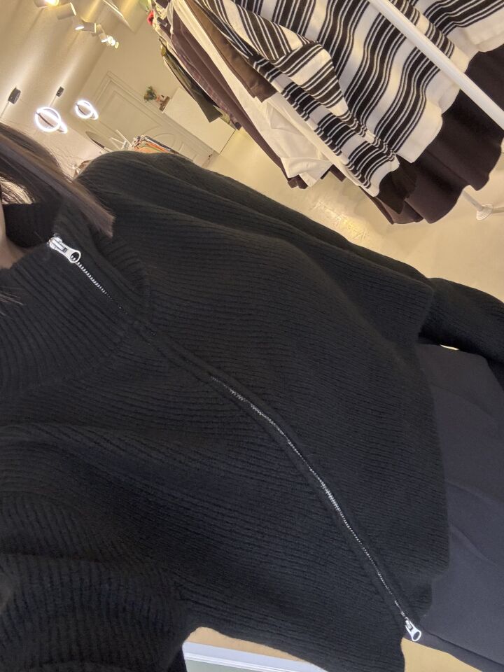 Çift Fermuarlı Dik Yaka Hırka Siyah