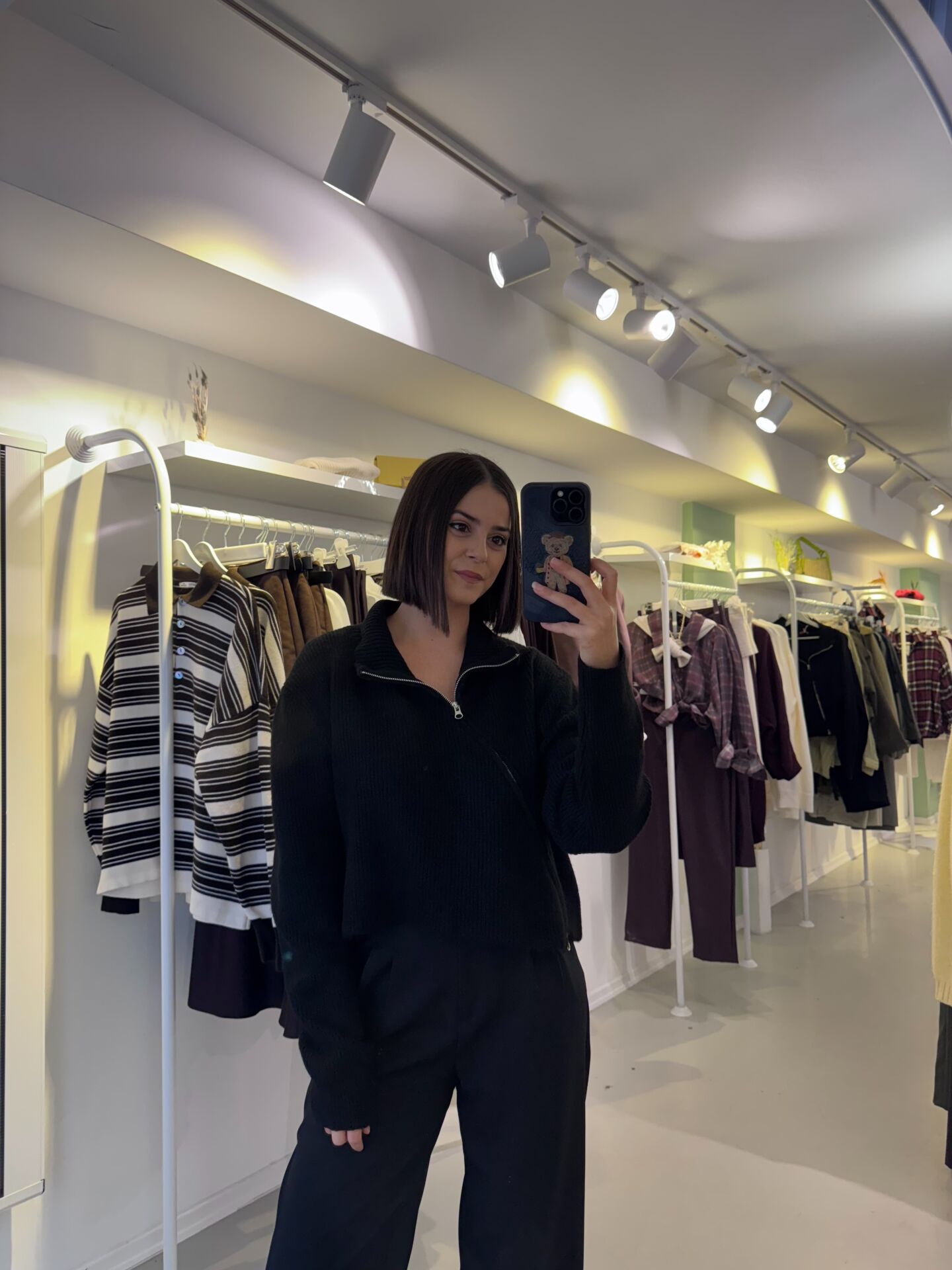 Çift Fermuarlı Dik Yaka Hırka Siyah