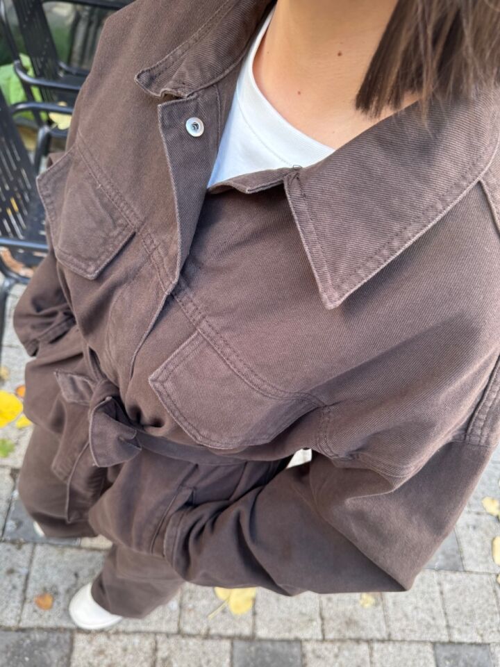 Kuşaklı Denim Takım Kahve