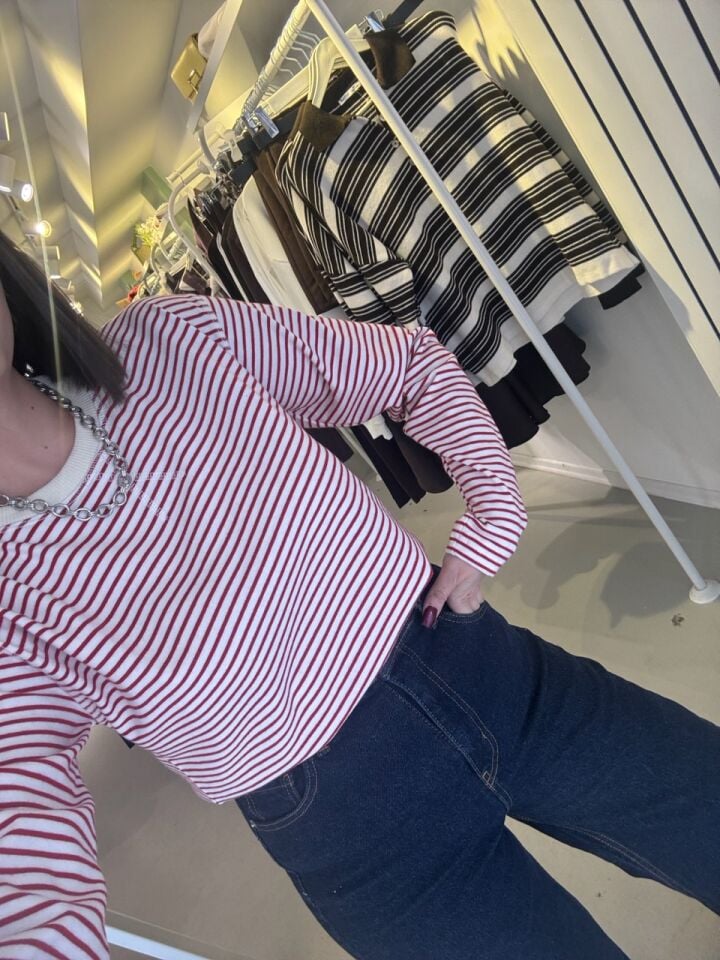 Massi Çizgili Triko Kırmızı Beyaz