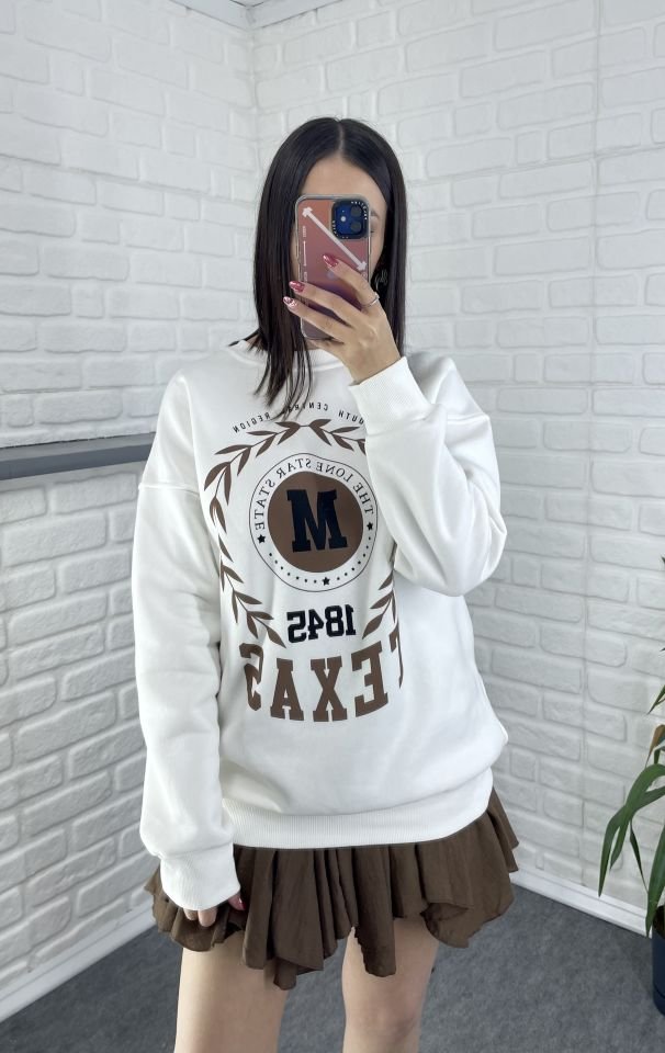 Kahverengi Baskılı Sweatshirt